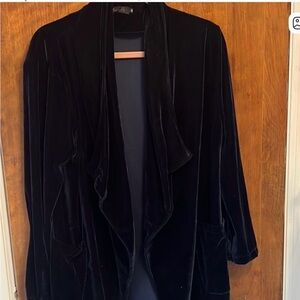 AMARYLLIS Velvet Cardigan Size M Navy Blue Pockets Open Jacket Long Sleeve